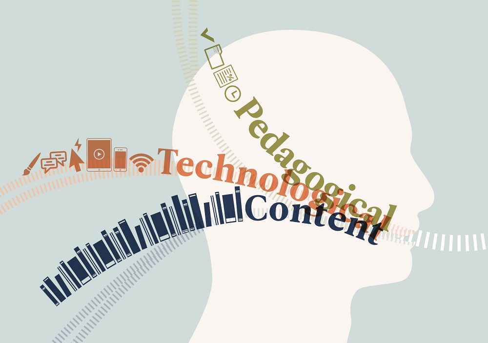 |Figure 2 shows the profile of a human head with three lines running through it. These are labelled "Pedagogical", "Technological" and "Content".