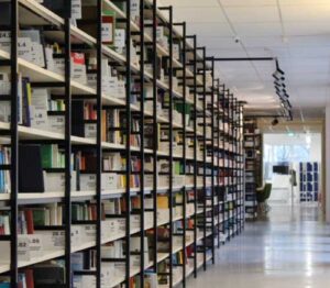 A full bookshelf in a library