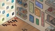 This image shows the corner of a room, with wooden floor with two walls - one is smaller than the other. On the left smaller wall, glowing app icons, with logos including Netflix, Spotify, OpenAI, and Alexa are arranged in a grid. Multiple sets of dark footprints converge toward these icons on the floor. The room’s right side features wooden shelves with various items: stacks of books, a vintage red rotary phone, vinyl records, and framed artwork. These objects are slightly shadowed and appear darker, but occupy the larger wall. On the floor’s bottom left corner, a few footprints veer off in the opposite direction to the other footsteps which were facing the glowing apps.